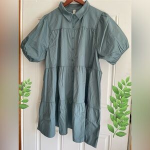 Zenana. Tiered, Button Down Puff Sleeve,  Pocket Shirt. 1X New